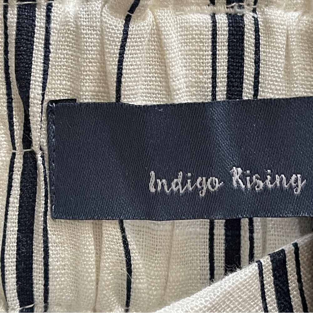 Indigo Rising Wide Leg Linen Cotton Striped Beltes Pants Size Large NWT - Picture 5 of 12